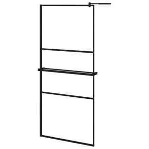 Walk-in Shower Wall with Shelf Black 35.4"x76.8" ESG Glass&Aluminum
