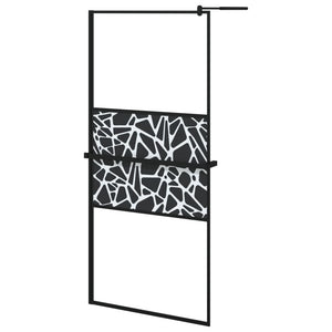 Walk-in Shower Wall with Shelf Black 35.4"x76.8" ESG Glass&Aluminum