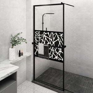 Walk-in Shower Wall with Shelf Black 35.4"x76.8" ESG Glass&Aluminum