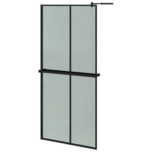 Walk-in Shower Wall with Shelf Black 35.4"x76.8" ESG Glass&Aluminum