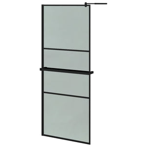 Walk-in Shower Wall with Shelf Black 35.4"x76.8" ESG Glass&Aluminum