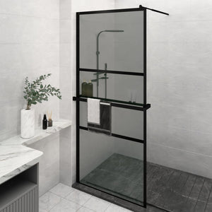 Walk-in Shower Wall with Shelf Black 35.4"x76.8" ESG Glass&Aluminum