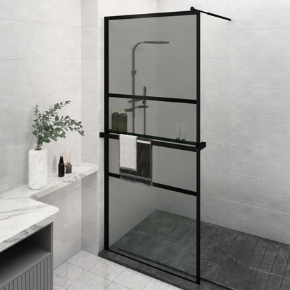 Walk-in Shower Wall with Shelf Black 35.4"x76.8" ESG Glass&Aluminum