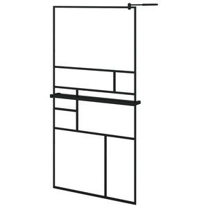 Walk-in Shower Wall with Shelf Black 39.4"x76.8" ESG Glass&Aluminum