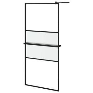 Walk-in Shower Wall with Shelf Black 39.4"x76.8" ESG Glass&Aluminum