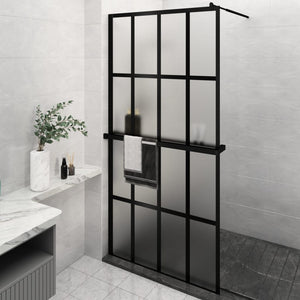 Walk-in Shower Wall with Shelf Black 46.5"x74.8" ESG Glass&Aluminum