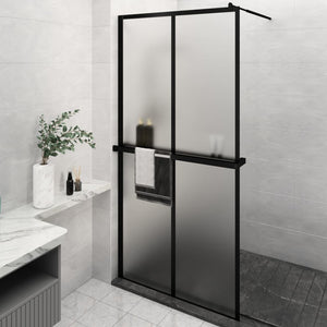 Walk-in Shower Wall with Shelf Black 46.5"x74.8" ESG Glass&Aluminum