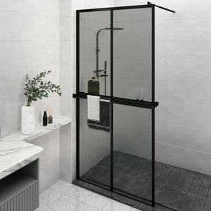 Walk-in Shower Wall with Shelf Black 46.5"x74.8" ESG Glass&Aluminum