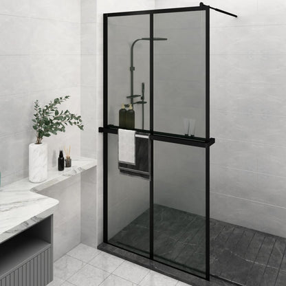 Walk-in Shower Wall with Shelf Black 46.5"x74.8" ESG Glass&Aluminum