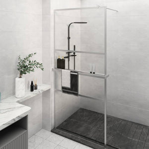Walk-in Shower Wall with Shelf Chrome 31.5x76.8" ESG Glass&Aluminium