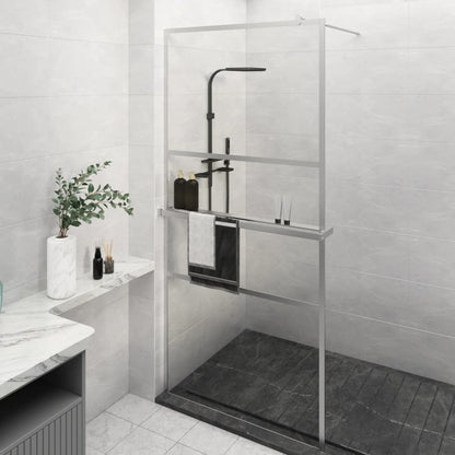 Walk-in Shower Wall with Shelf Chrome 39.4x76.8" ESG Glass&Aluminium