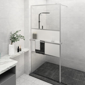 Walk-in Shower Wall with Shelf Chrome 39.4x76.8" ESG Glass&Aluminium