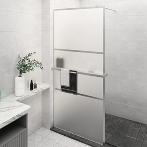 Walk-in Shower Wall with Shelf Chrome 39.4x76.8" ESG Glass&Aluminium