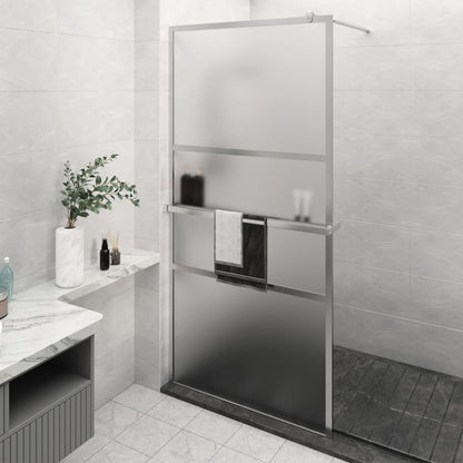 Walk-in Shower Wall with Shelf Chrome 45.3x76.8" ESG Glass&Aluminium