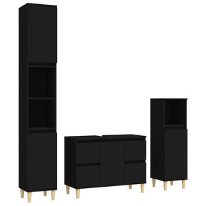 Bathroom Furniture Set Black Engineered Wood 3 Piece Set