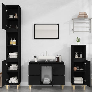 Bathroom Furniture Set Black Engineered Wood 3 Piece Set