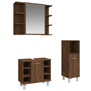 Bathroom Cabinet Set Brown Oak Engineered Wood, Acrylic Standard