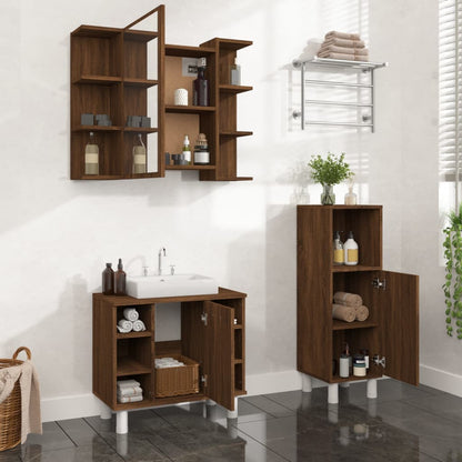 Bathroom Cabinet Set Brown Oak Engineered Wood, Acrylic Standard
