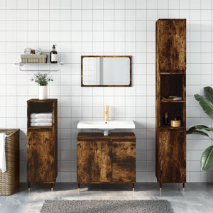 Bathroom Cabinet Smoked Oak Engineered Wood, Iron Tall