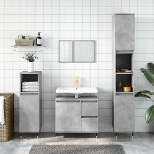 Bathroom Cabinet Concrete Grey Engineered Wood, Iron Tall