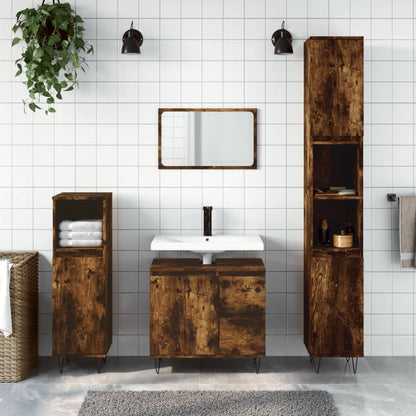 Bathroom Cabinet Smoked Oak 11.8x11.8x74.8" Engineered Wood