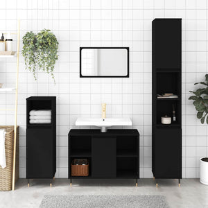 Bathroom Cabinet Black Engineered Wood Tall Adjustable Armrests