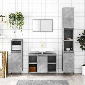 Bathroom Cabinet Concrete Grey Engineered Wood, Iron Tall