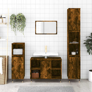 Bathroom Cabinet Smoked Oak Engineered wood Tall, Narrow