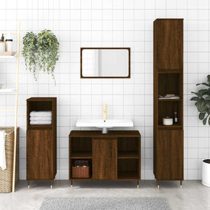 Bathroom Cabinet Brown Oak Engineered Wood, Iron Tall Modern