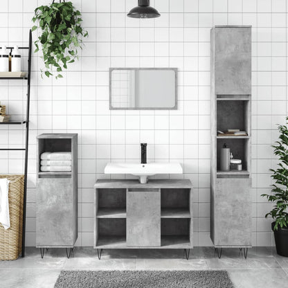 Bathroom Cabinet Concrete Grey Engineered Wood, Iron Tall