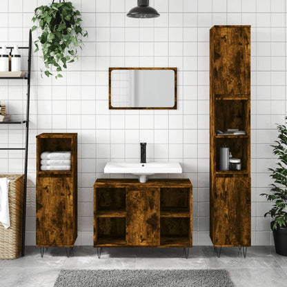 Bathroom Cabinet Smoked oak Engineered wood Tall Bathroom Cabinet