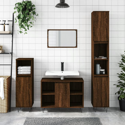 Bathroom Cabinet Brown Oak Engineered Wood and Iron Tall