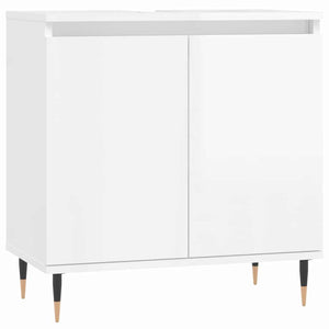 Bathroom Cabinet Glossy White Engineered Wood, Metal Medium