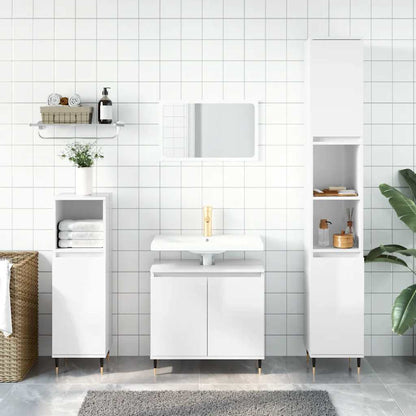 Bathroom Cabinet Glossy White Engineered Wood, Metal Medium
