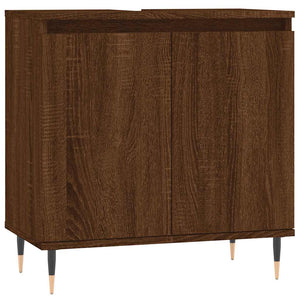 Bathroom Cabinet Brown Oak Engineered Wood, Iron Medium