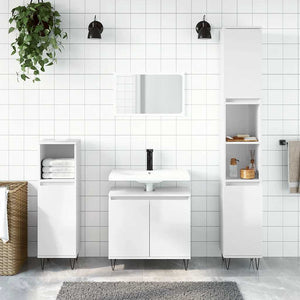 Bathroom Cabinet High gloss white Engineered wood, iron Medium