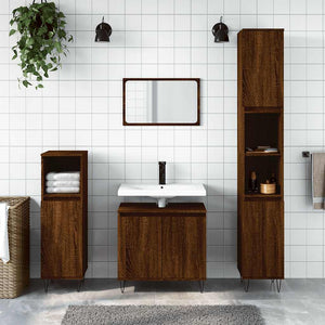 Bathroom Cabinet Brown Oak Engineered Wood, Iron Compact
