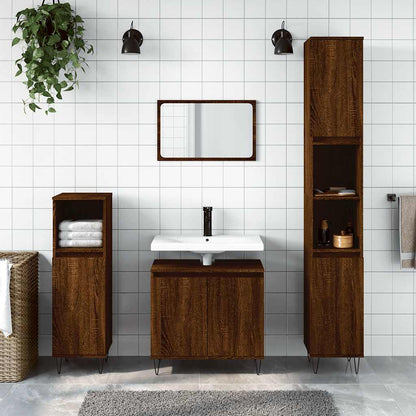 Bathroom Cabinet Brown Oak Engineered Wood, Iron Compact