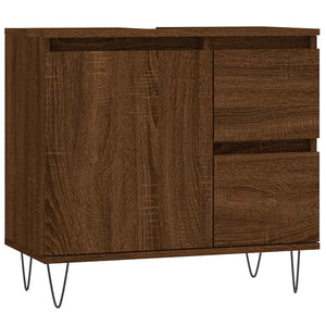 Bathroom Cabinet Brown Oak Engineered Wood, Iron Medium