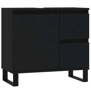 Bathroom Cabinet Black Engineered Wood, Iron Medium