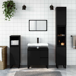 Bathroom Cabinet Black Engineered Wood, Iron Medium