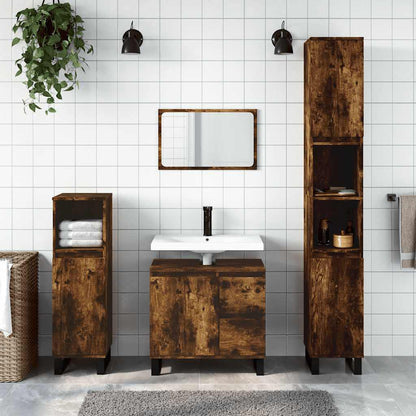 Bathroom Cabinet Smoked Oak Engineered wood, Iron Medium