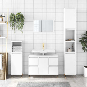 Bathroom Cabinet High gloss white Engineered wood and metal