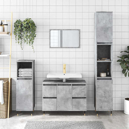 Bathroom Cabinet Concrete Grey Engineered Wood, Iron Medium