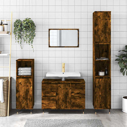 Bathroom Cabinet Smoked Oak Engineered Wood 31.5 x 13.0 x 23.6 in