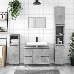 Bathroom Cabinet Concrete Gray Engineered Wood, Iron Medium
