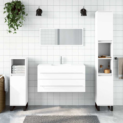 Bathroom Cabinet With Mirror White Engineered Wood Large