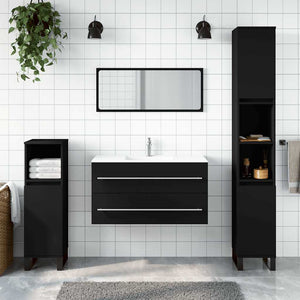 Bathroom Cabinet With Mirror Black Engineered Wood Medium