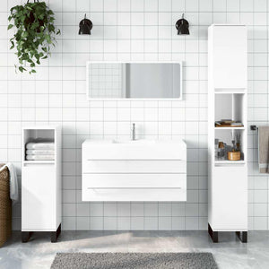 Bathroom Cabinet With Mirror High gloss white Engineered wood