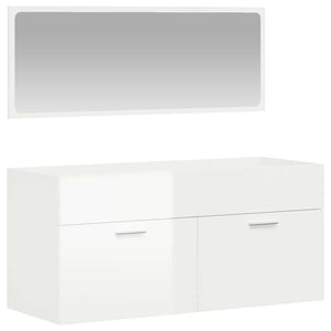 Bathroom Cabinet With Mirror High gloss white Engineered wood